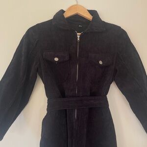 Black Corduroy Belted boiler suit jumpsuit romper pantsuit industrial office